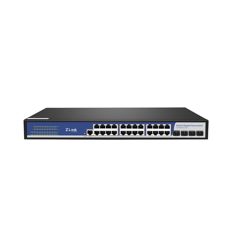 Switch Ethernet Gerenciável Z-Link ZL-SW24GL2-U4 24 portas RJ45 gigabit e 4 portas SFP