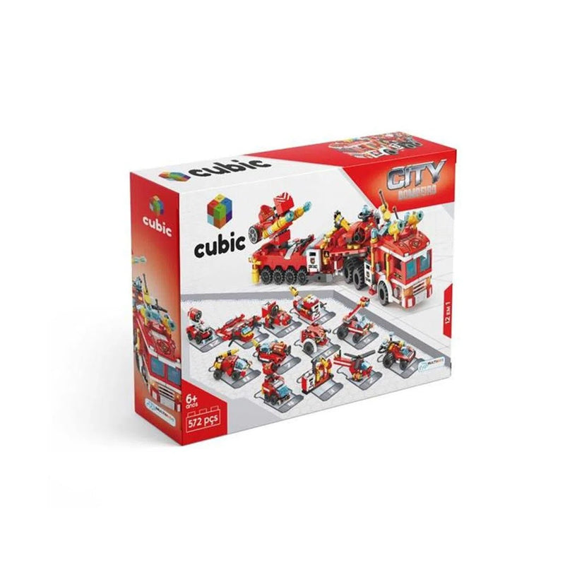 Blocos de Montar Cubic City Modelo Bombeiro 12 em 1 com 572 Peças Multikids - BR1094 - BePix