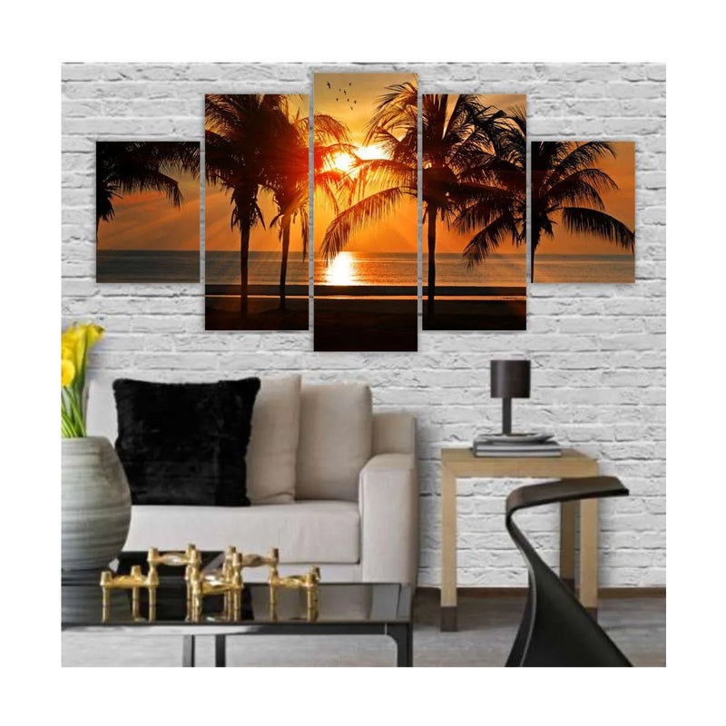 Quadros Decorativos Mosaico MDF Por do Sol Coqueiros 115x60cm - BePix