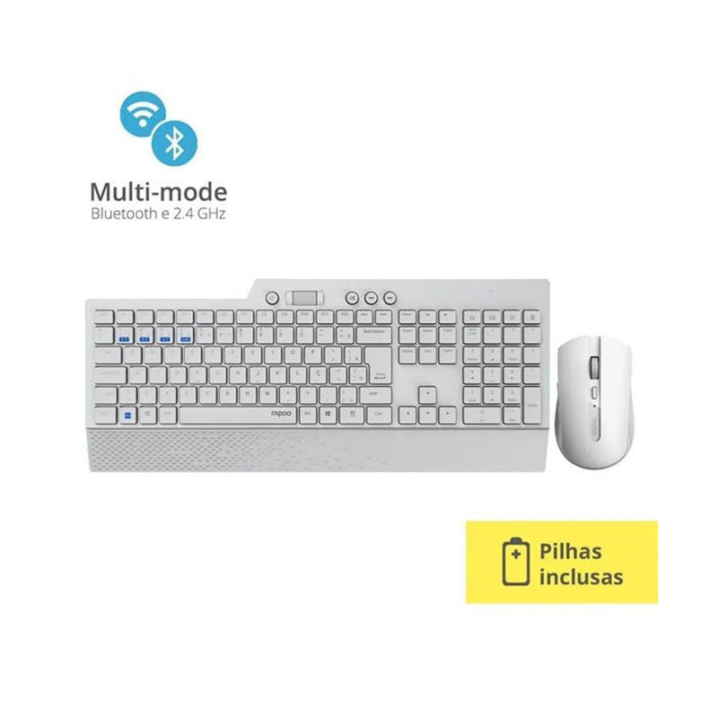 Teclado E Mouse Rapoo Bluetooth + 2.4 Ghz Black Garantia 5Anos Com Pilha 8200T - RA005 - BePix